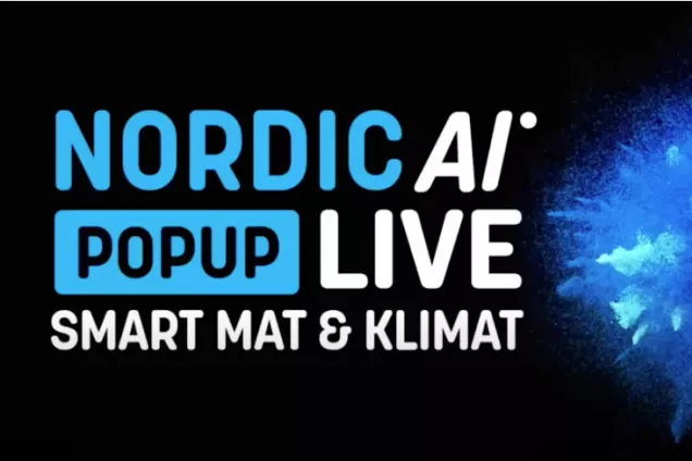 Bild. Evenemangsbild med texten ''Nordic AI popup live smart mat & klimat''