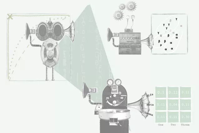 2022-09-07.png Illustration. Cute robots and typical graphs showing the quality of machine learning based classifiers.