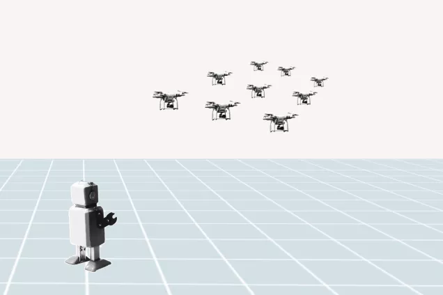 Illustration: Pilot piloting a of drone swarm.
