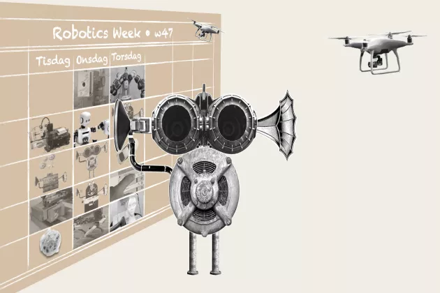 Illustration. Robot showing the schedule for the robotics week